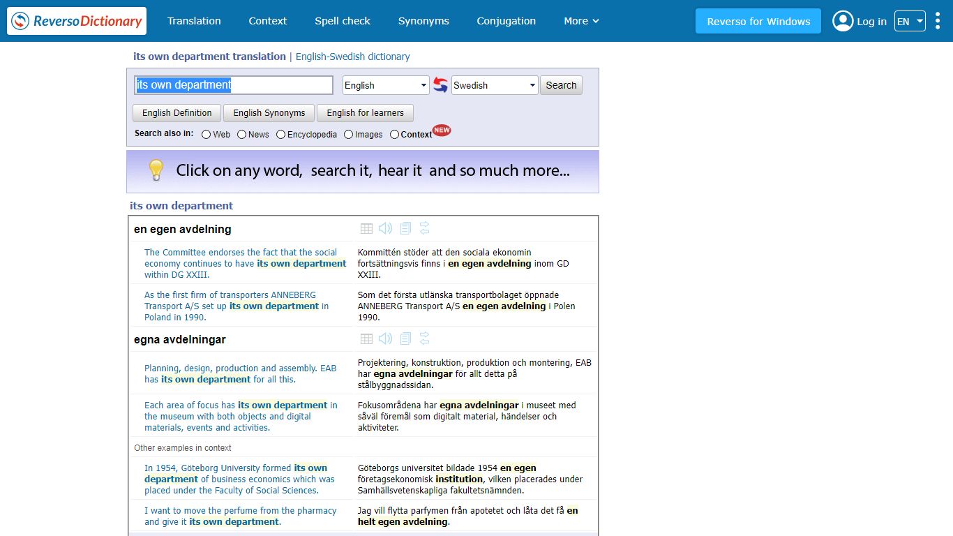 its own department translation in Swedish | English-Swedish dictionary ...