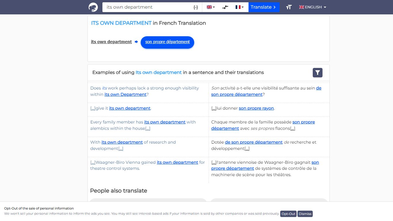 ITS OWN DEPARTMENT in French Translation - tr-ex.me