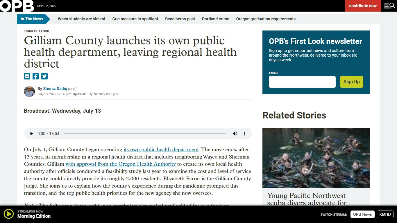 Gilliam County launches its own public health department, leaving ... - opb