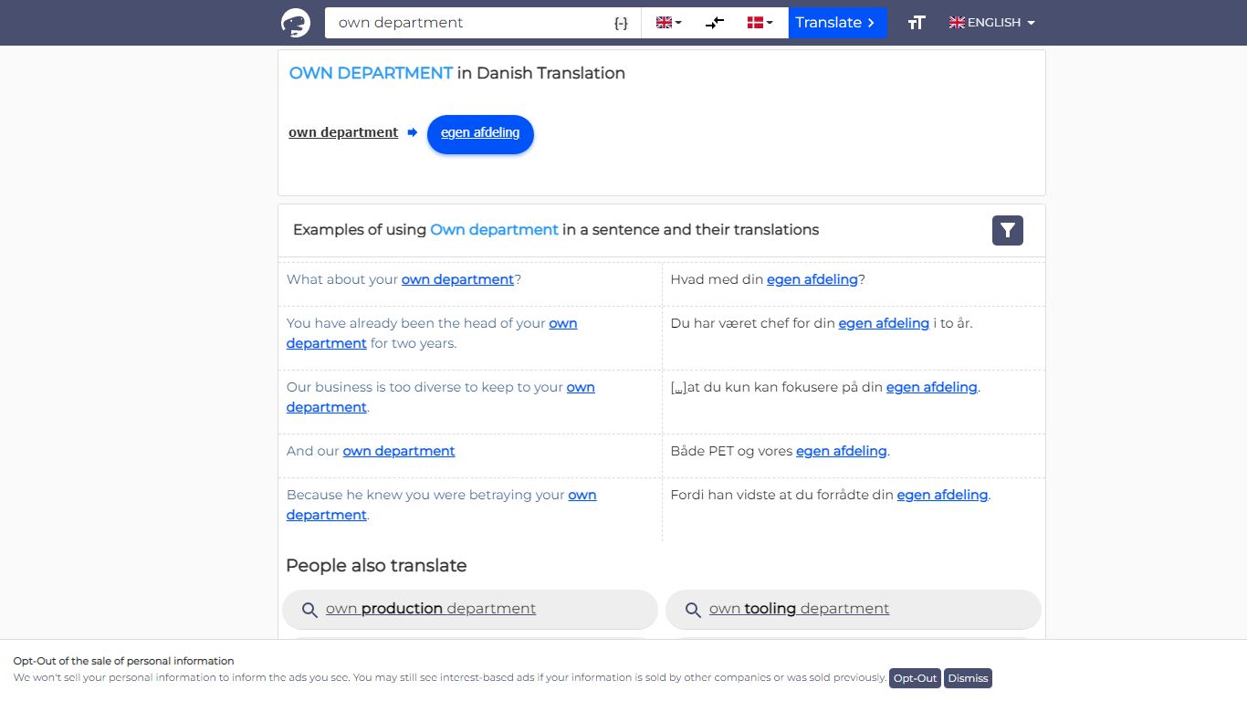 Own Department Danish Translation - Examples Of Use Own Department In A ...